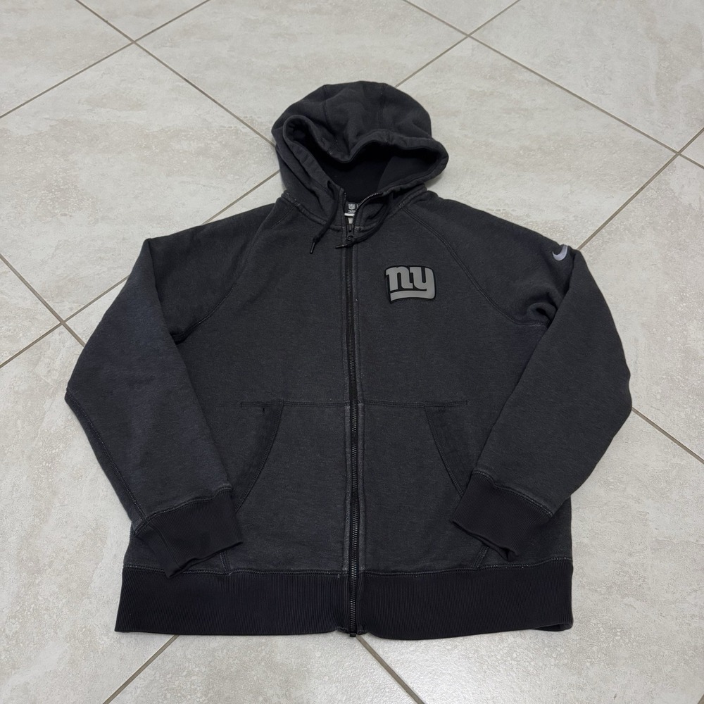 New York Giants Hoodie Mens L Gray Nike Full Zip NFL Football Drawstring Pockets